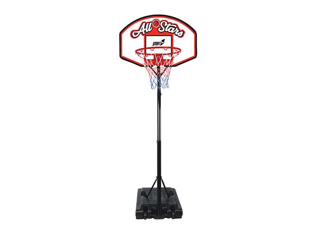Piantana da basket linea all-stars altezza regolabile 190/260cm con tabellone 90x60cm e base con ruote sul fronte e rete con kit di fissaggio