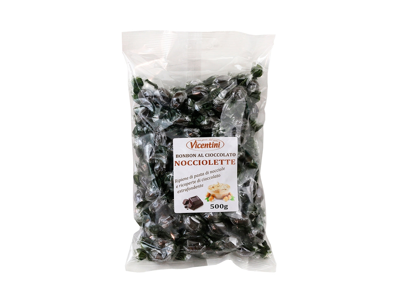 Nocciolette bon bon di sfoglia di nocciola ricoperti di cioccolato fondente 500gr