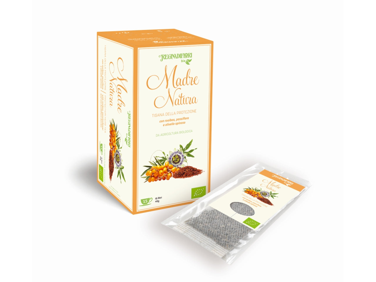 Tisana madre natura- rooibos, passiflora e olivello spinoso - la confezione comprende 15 astucci da 3gr ciascuno