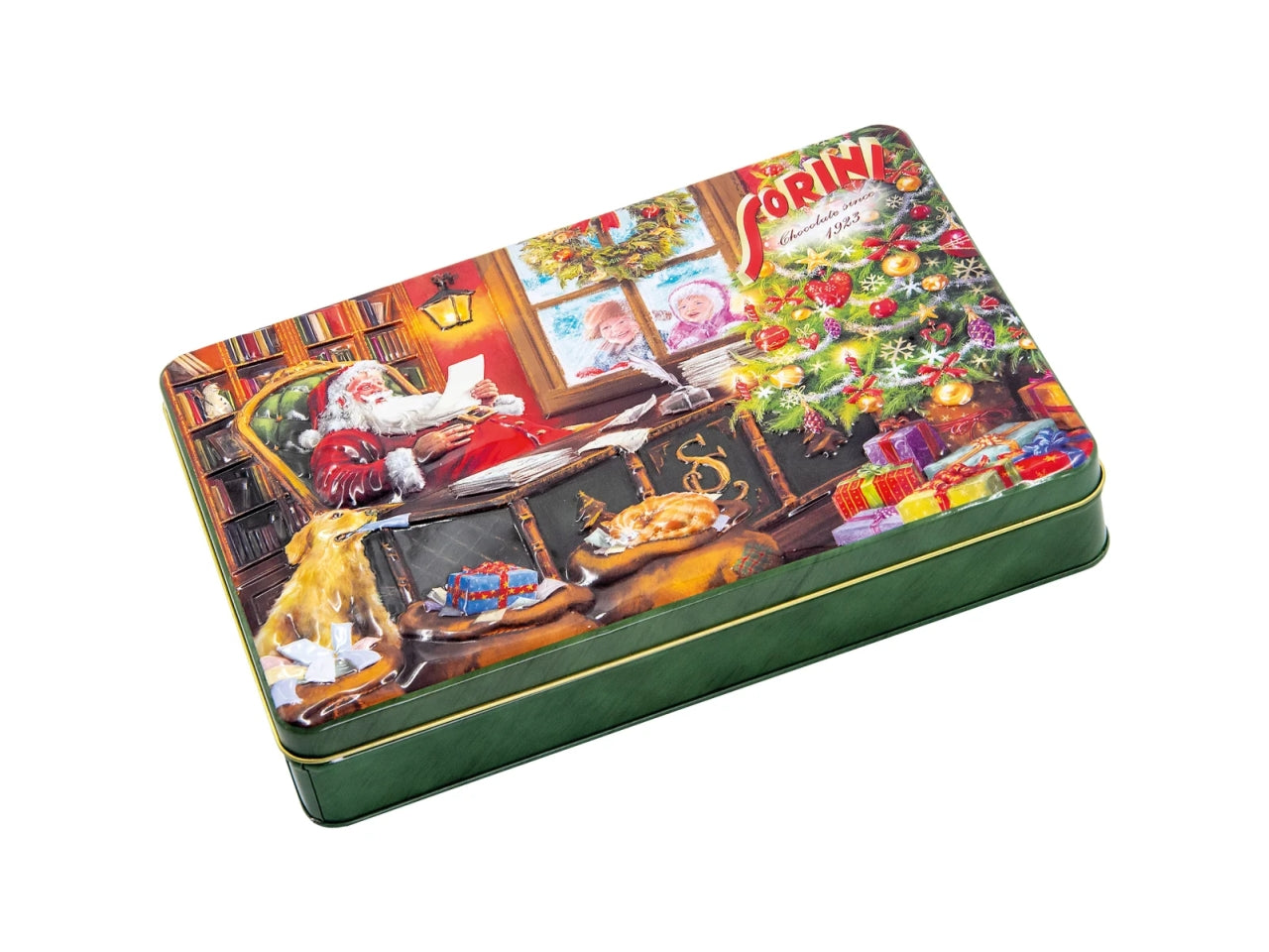 Scatola latta christmas time 185gr con cioccolatini al latte ripieni di crema alla nocciola e cereali
