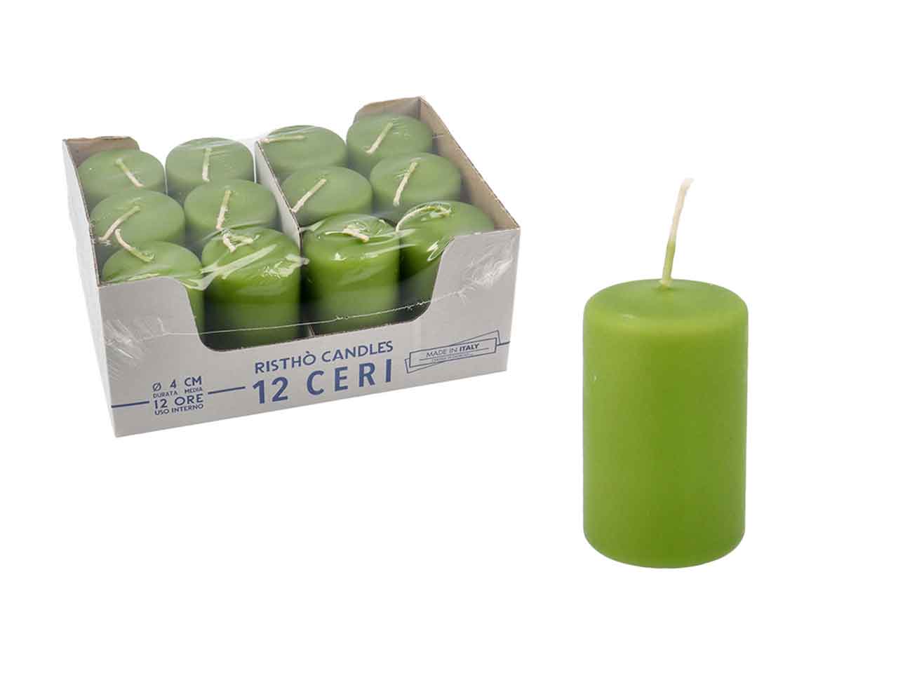 Candela moccolo 40x7 12 pezzi kiwi 56200.44