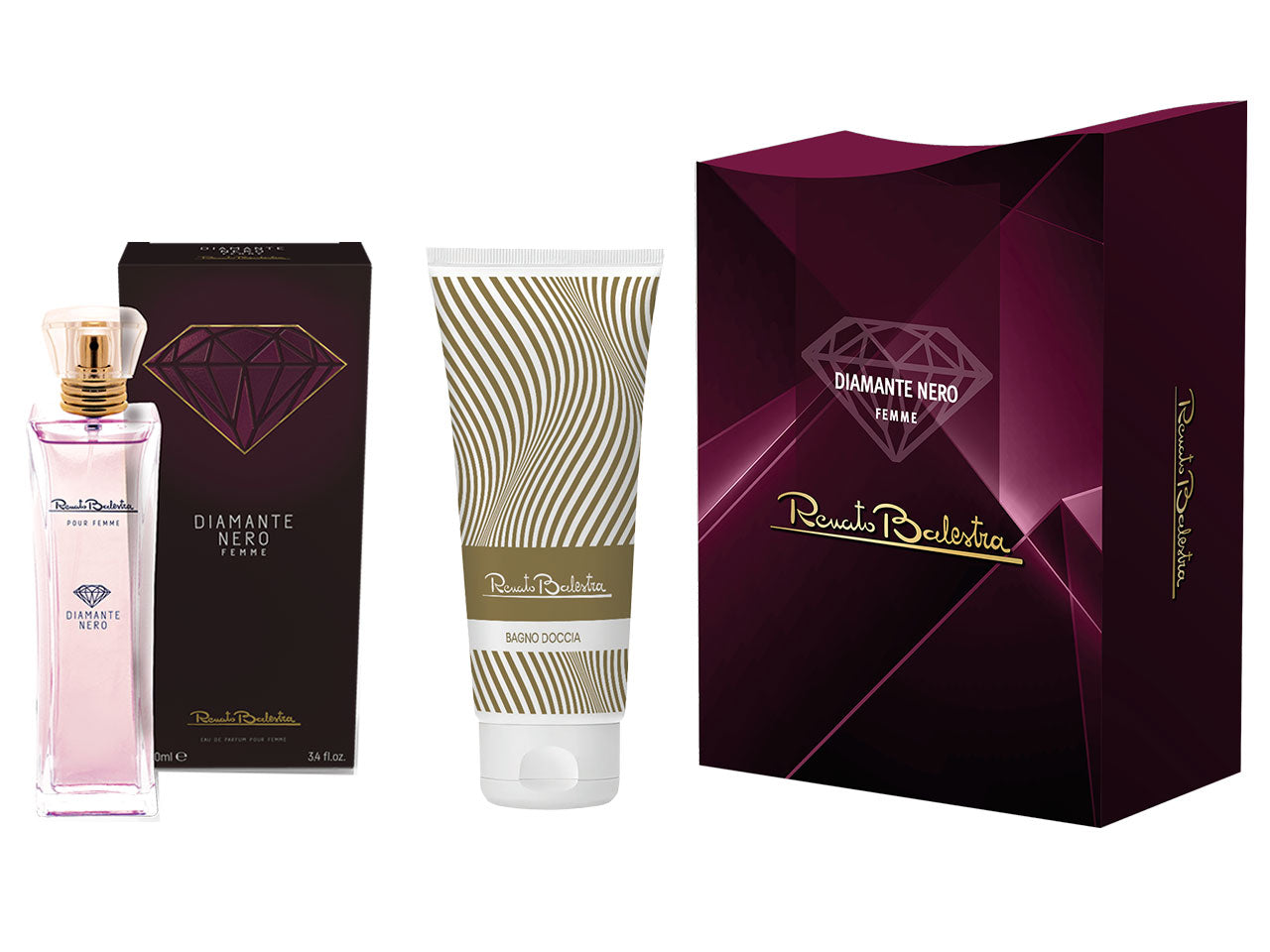 Set regalo renato balestra diamante nero pour femme eau de parfam 100ml + shower gel 200ml