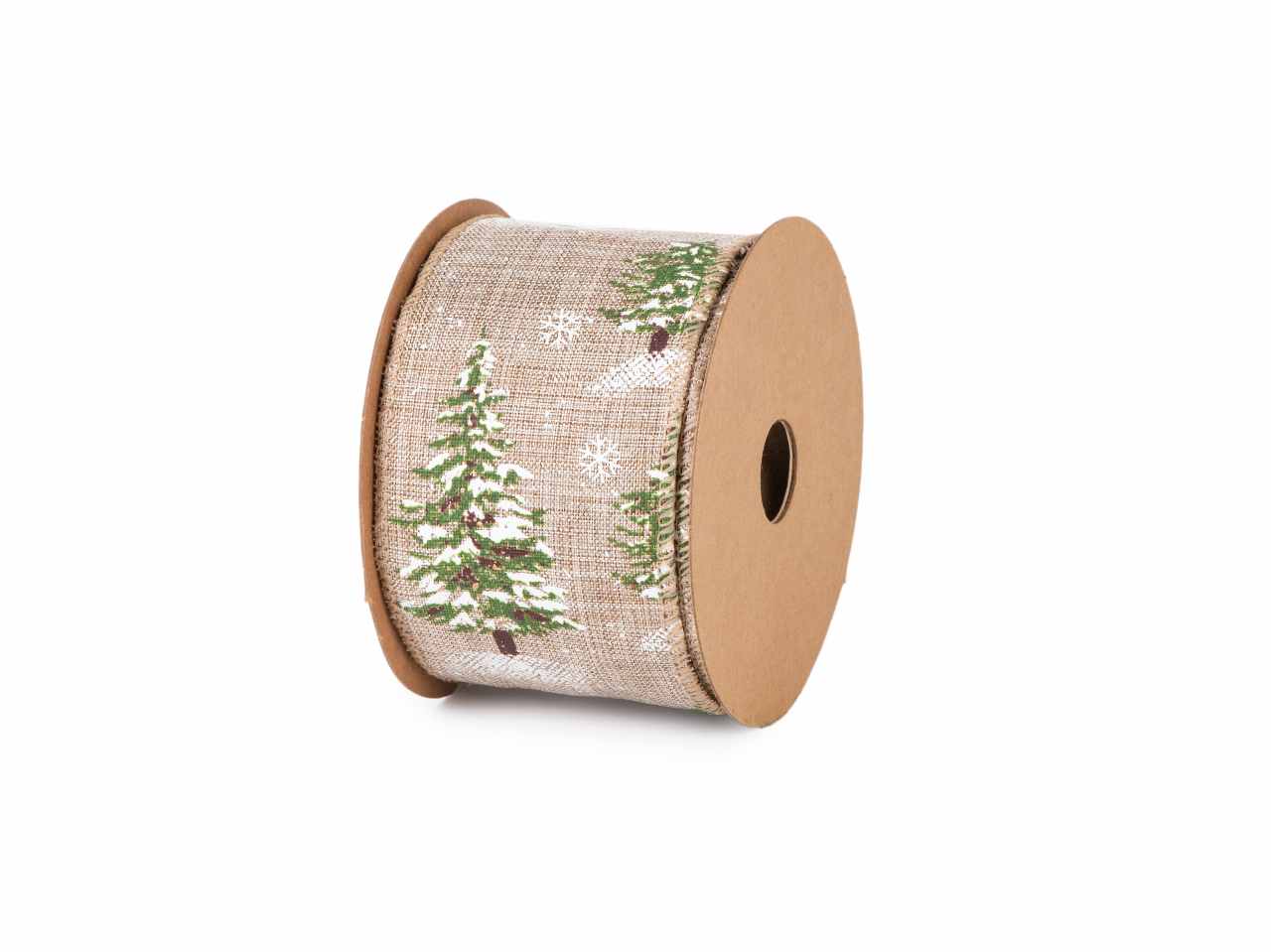 Nastro sherwood 63mmx10mt naturale con alberi di natale