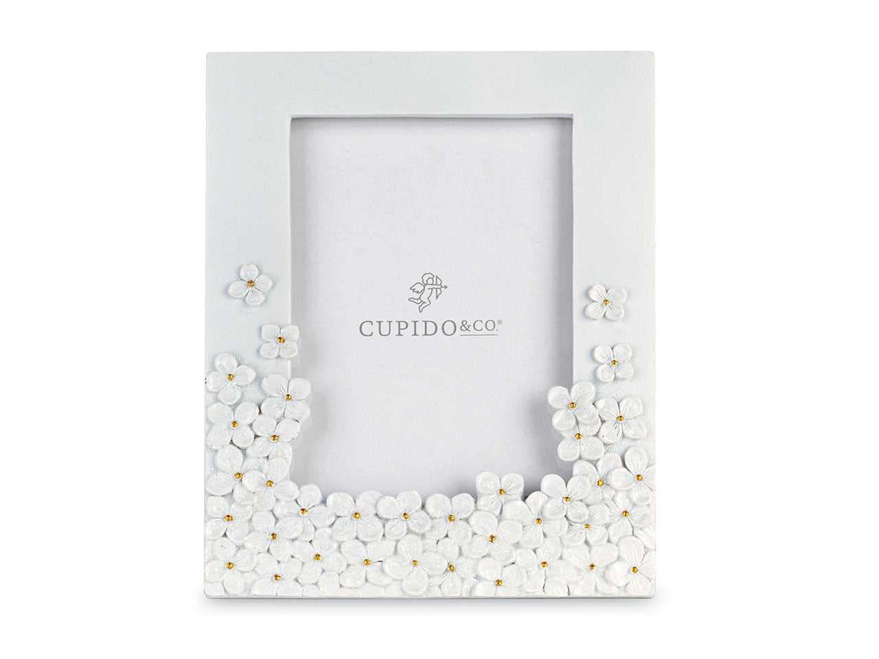 Portafoto 16x20cm bianco con fiori e glitter in scatola