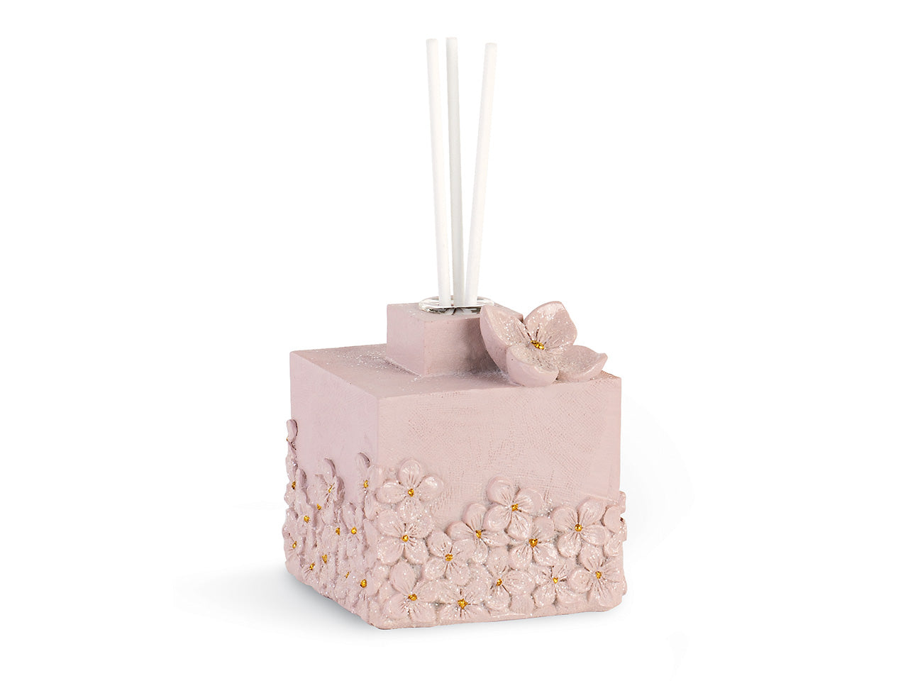 Diffusore cipria 7x8cm con fiori glitterati e scatola