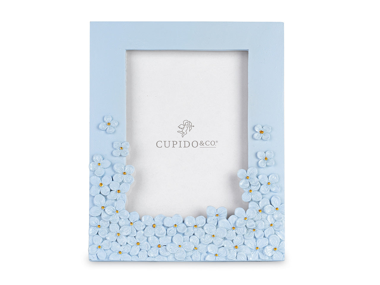 Portafoto 16x20cm azzurro con fiori e glitter in scatola