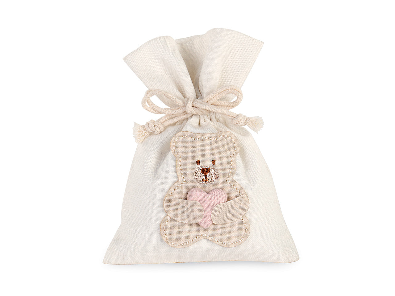 Sacchetto con orsetto e cuore rosa 10x14cm