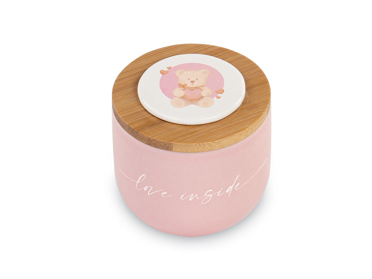 Candela in barattolo rosa 6x6cm con orsetto