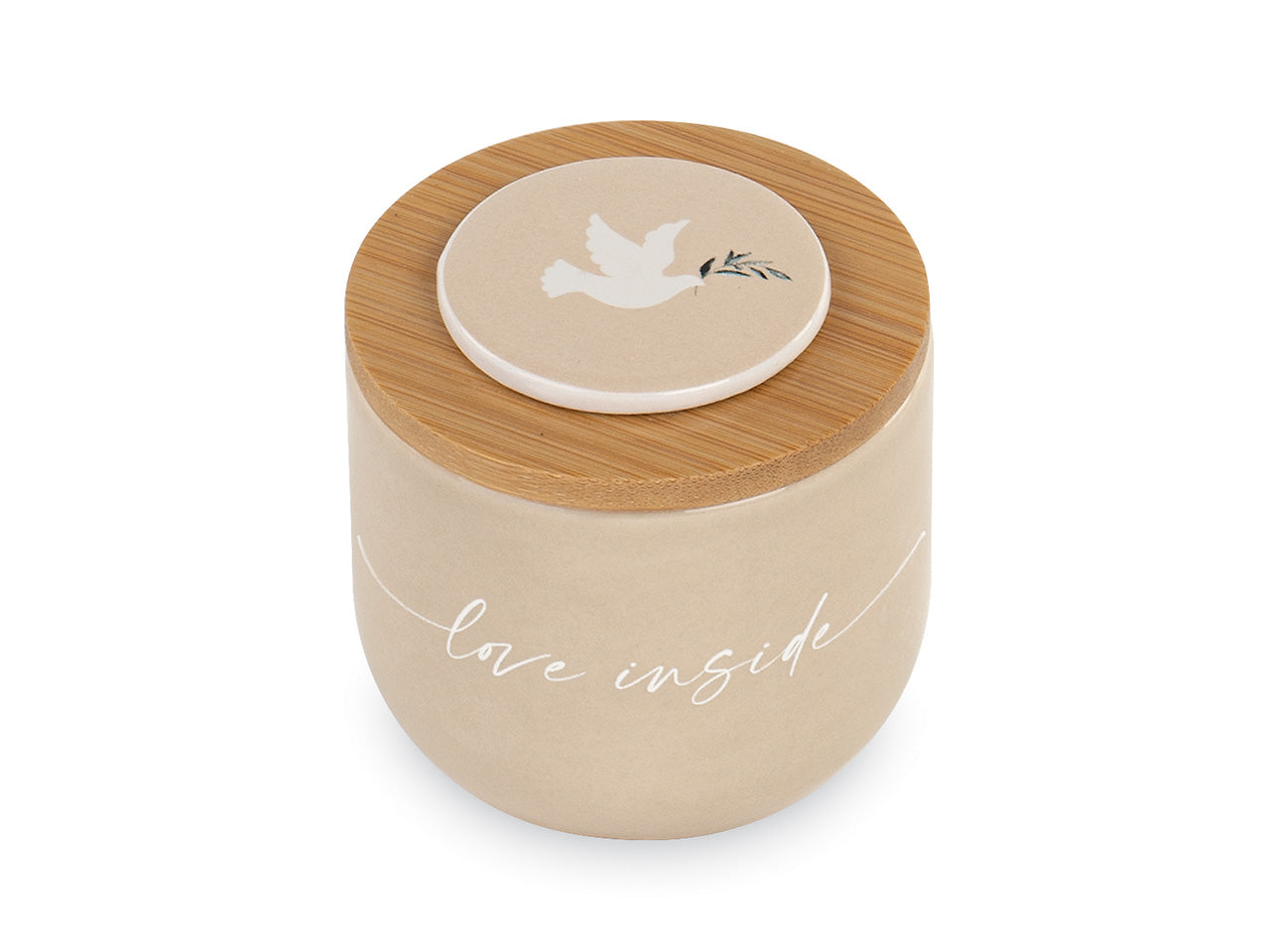 Candela in barattolo beige 6x6cm per cresima
