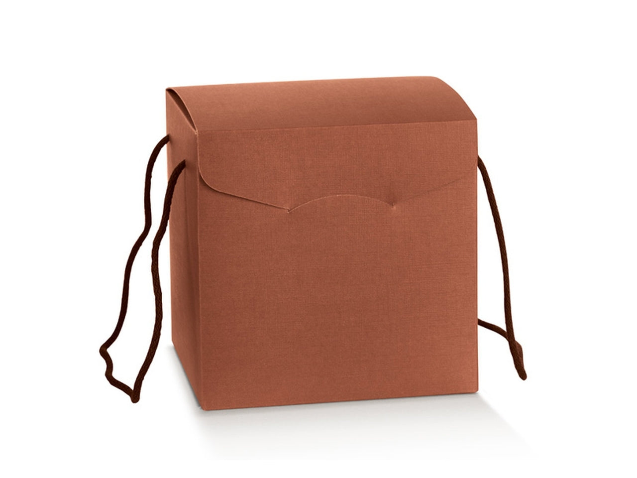Scatola in cartone accoppiato con 2 cordini in cotone colore seta corten misura 245x245x180mm