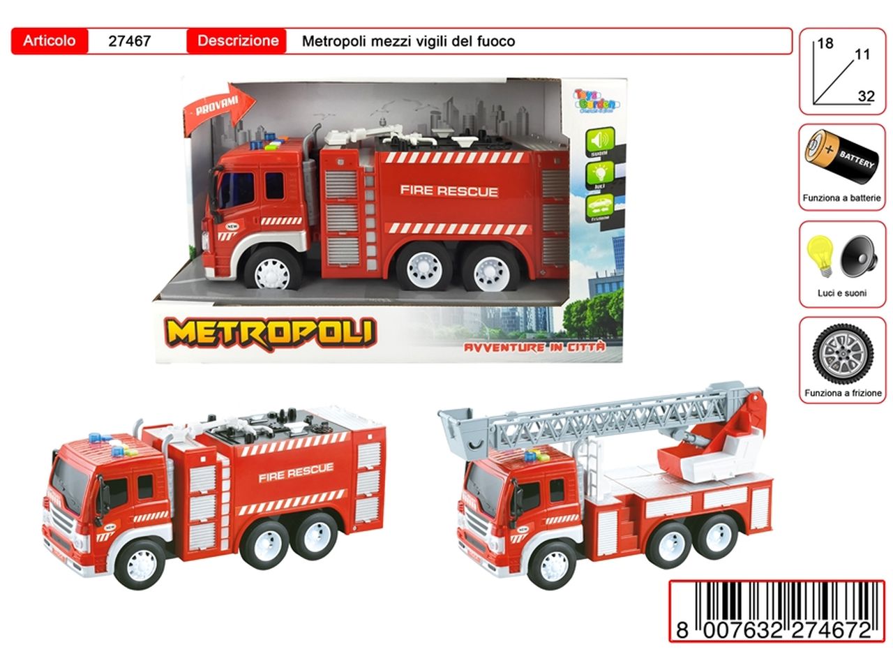 Veicolo da lavoro a giocattolo  metropoli mezzi fuoco