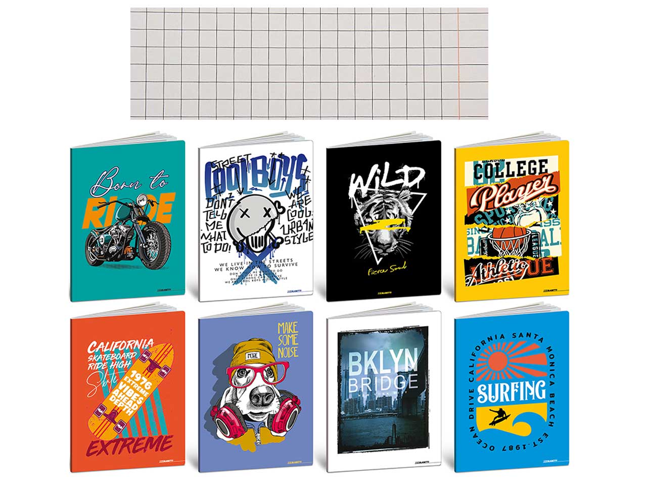 Maxi quaderno A4 80gr Kid Boy, quadretto Q con margine, confezione da 10 pezzi assortiti, 20+1 fogli - Blasetti