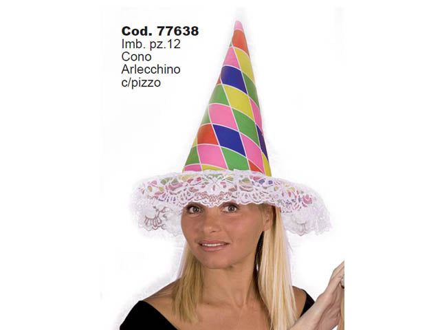 Cappello cono arlecchino c/pizzo 77638