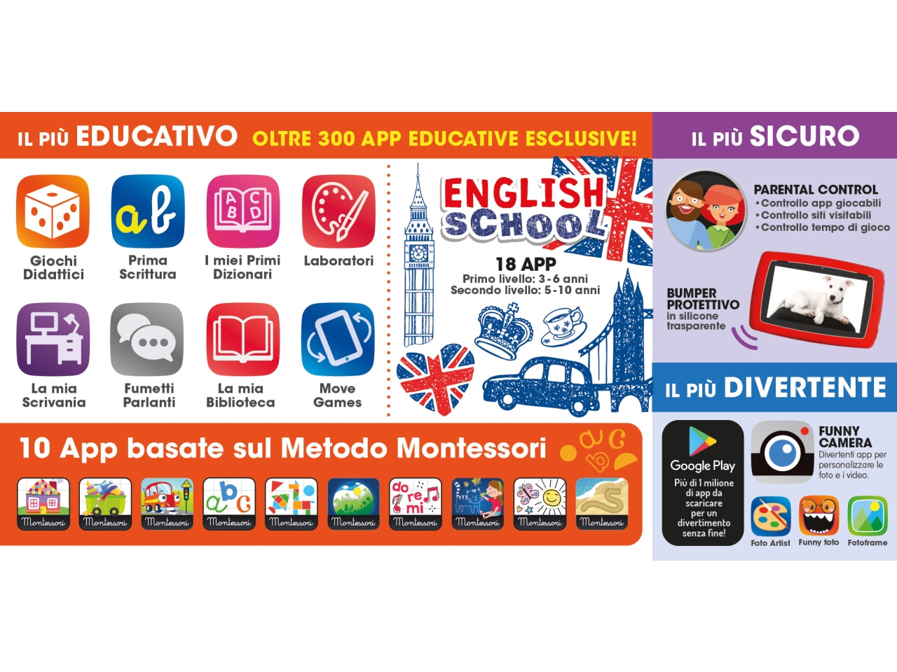 Tablet Educativo Hi-Tech Mio Tab 7 Smart - Multicolor, per Bambini 3-8 Anni, Lisciani