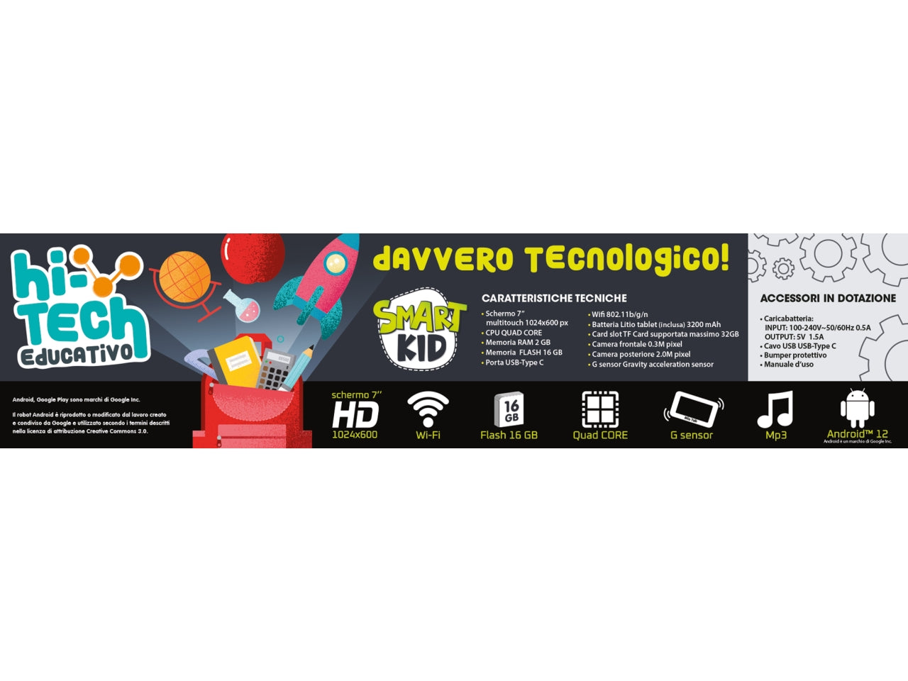 Tablet Educativo Hi-Tech Mio Tab 7 Smart - Multicolor, per Bambini 3-8 Anni, Lisciani