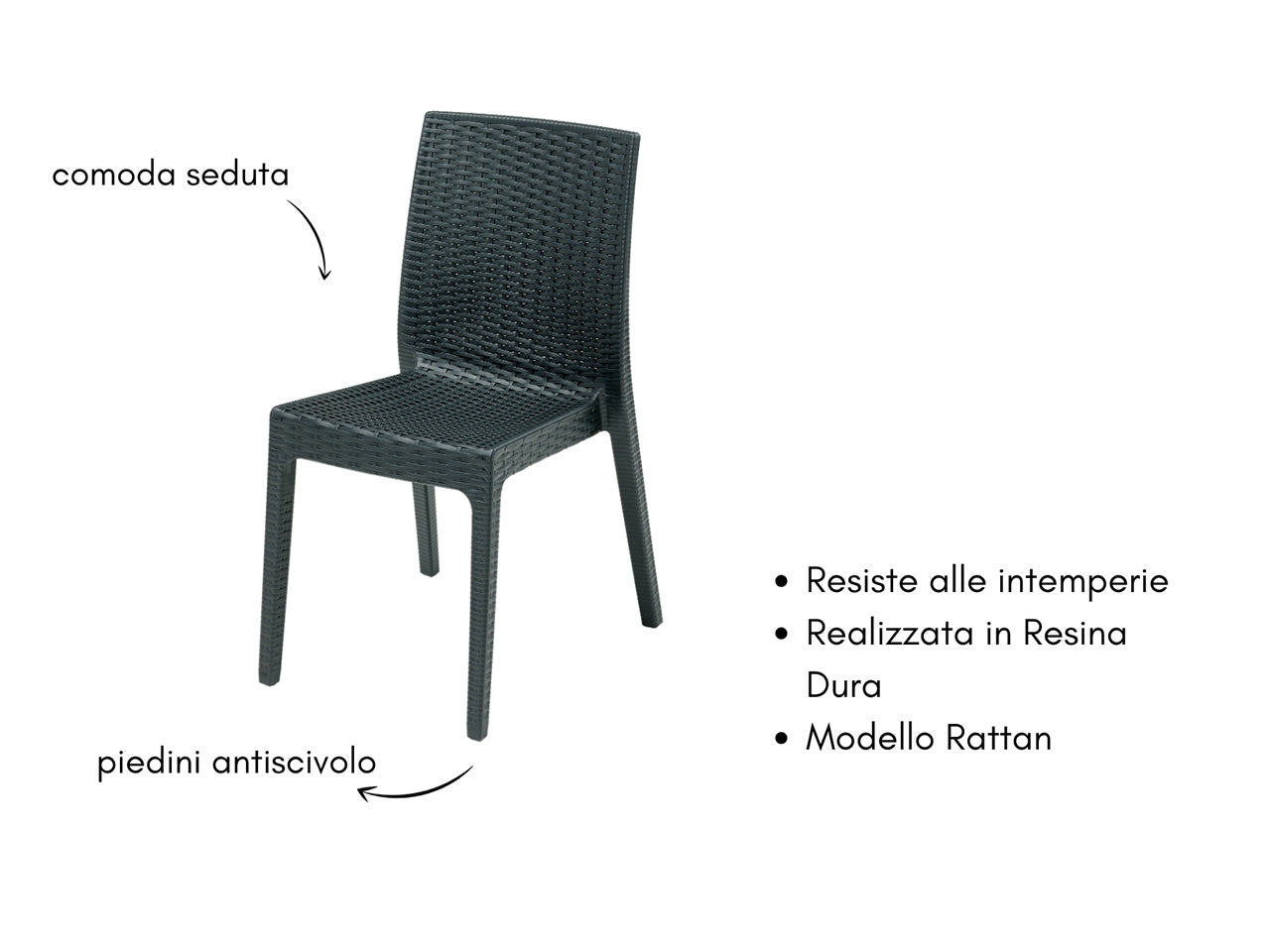 Sedia selene simil rattan set da 4 pezzi colore antracite
