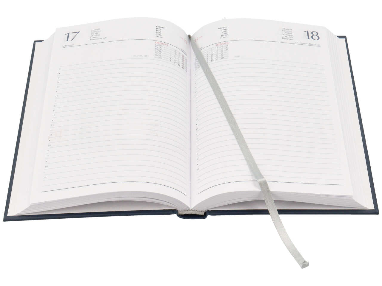 Agenda giornaliera 2024 formato 11x16,5cm blu con blocco fisso e sabato e domenica abbinati