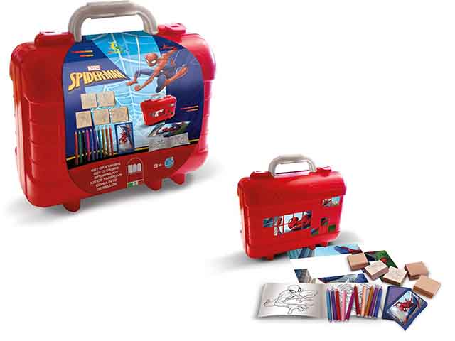 Spiderman travel set valigetta con 5 timbrini
