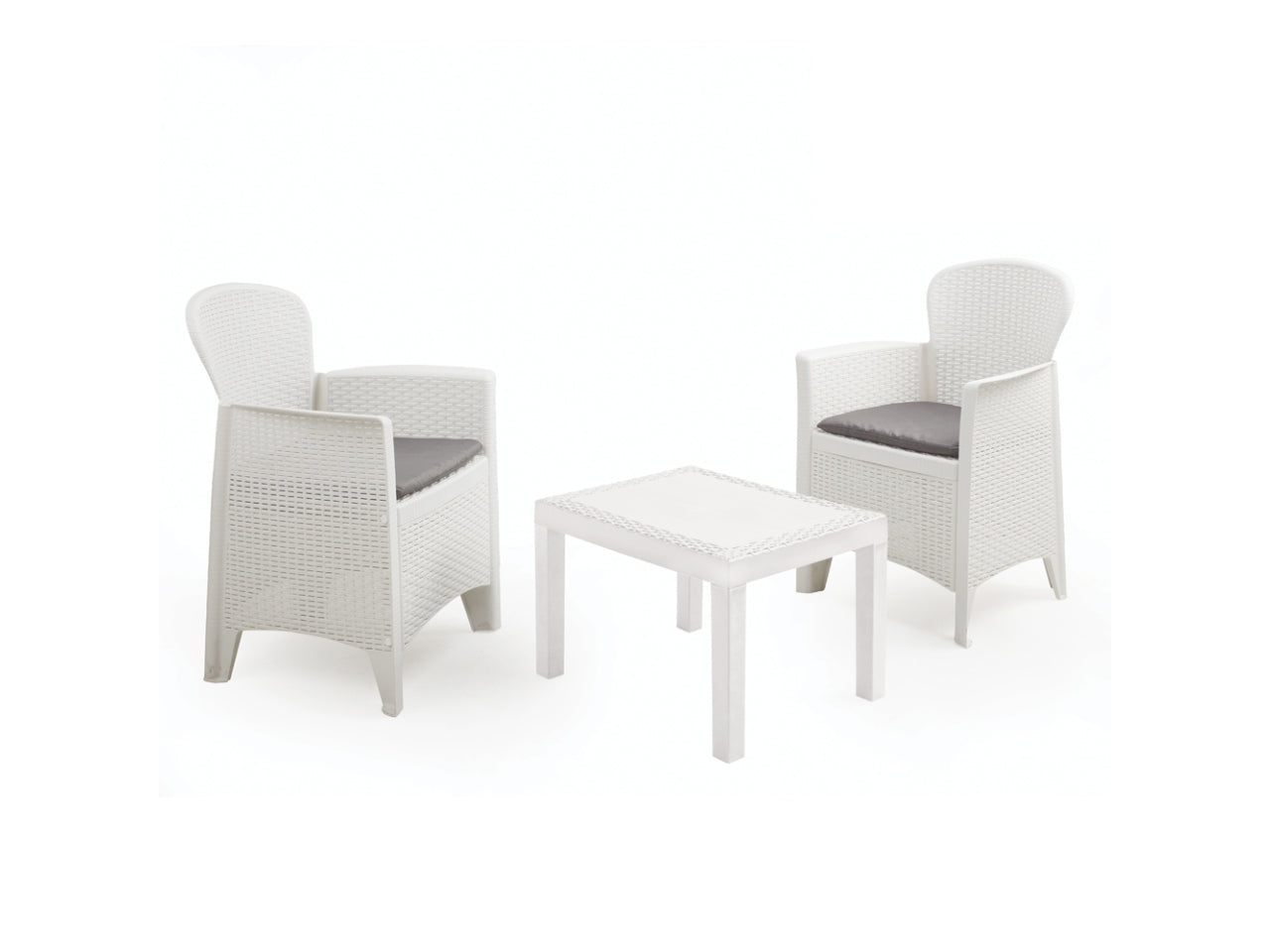 Set akita 2 poltrone 1 tavolino bianco con cuscini