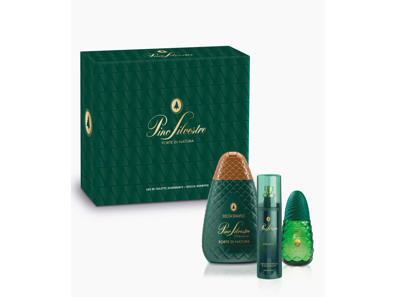 Pino silvestre forte di natura confezione regalo contenente eau de toilette da 75ml, deodorante da 125ml e doccia shampoo 400ml