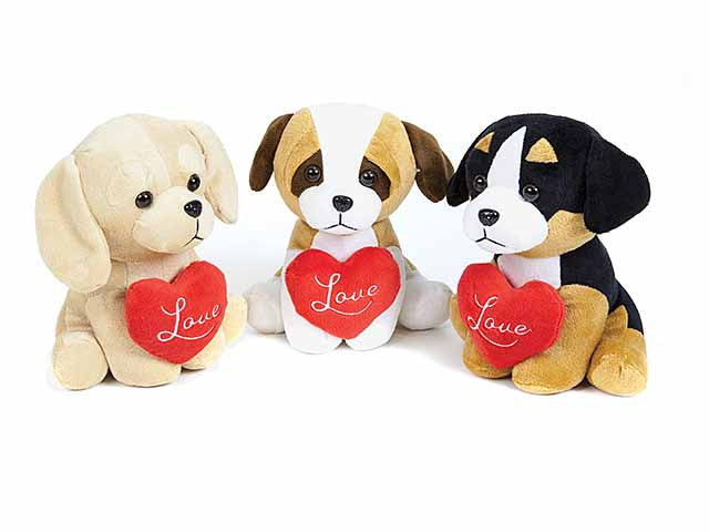 Peluche cane 20cm con cuore e ricamo love