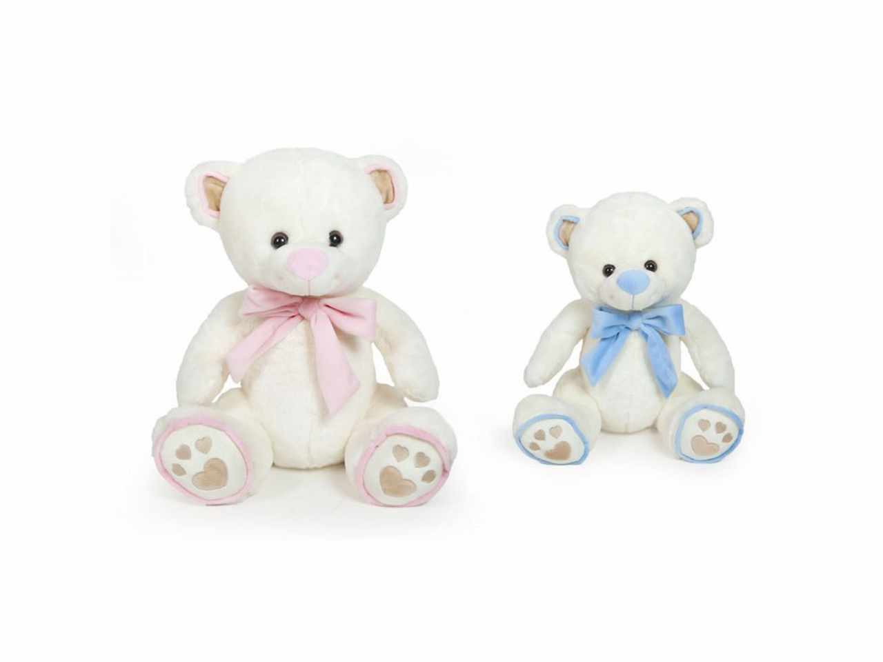 Orso panna 35cm fiocco rosa e azzurro