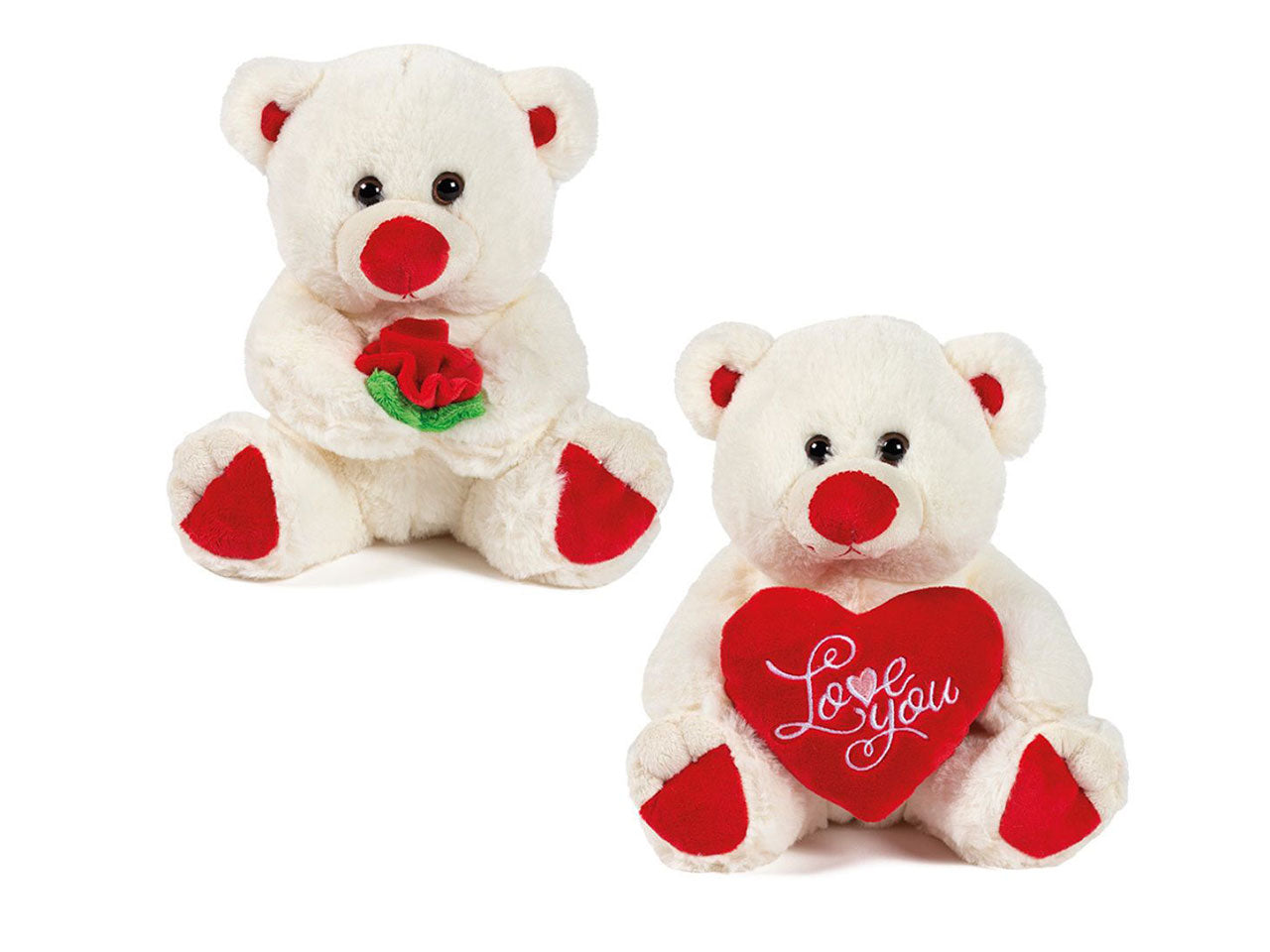 Peluche orso 20cm bianco con cuore e rosa