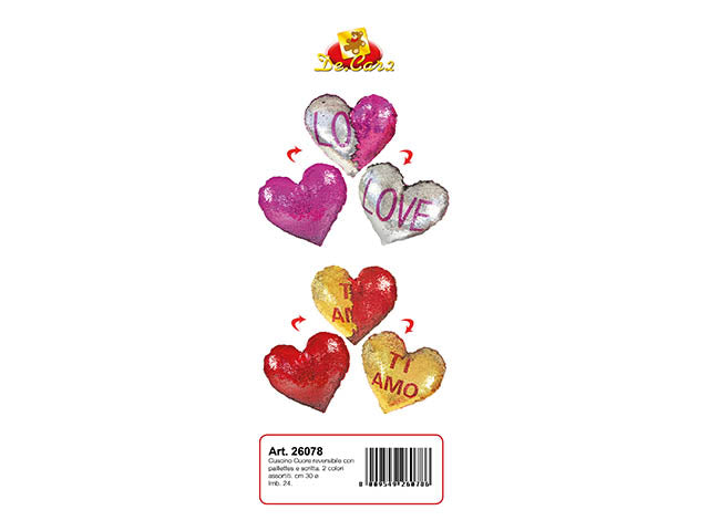 Cuscino cuore 30cm paillettes 26078