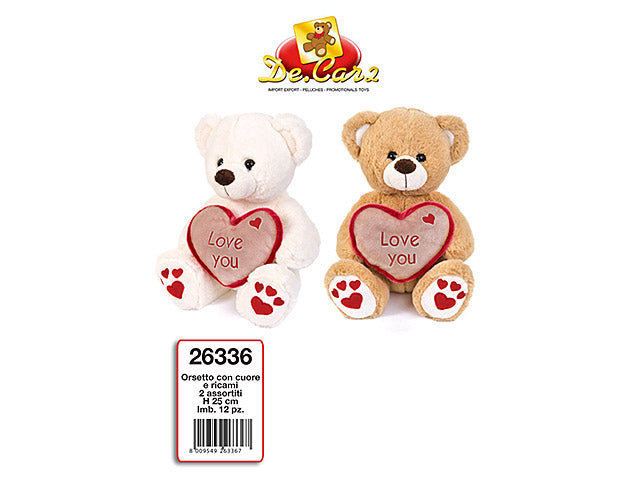 Peluche orso 30cm cuore ricamo