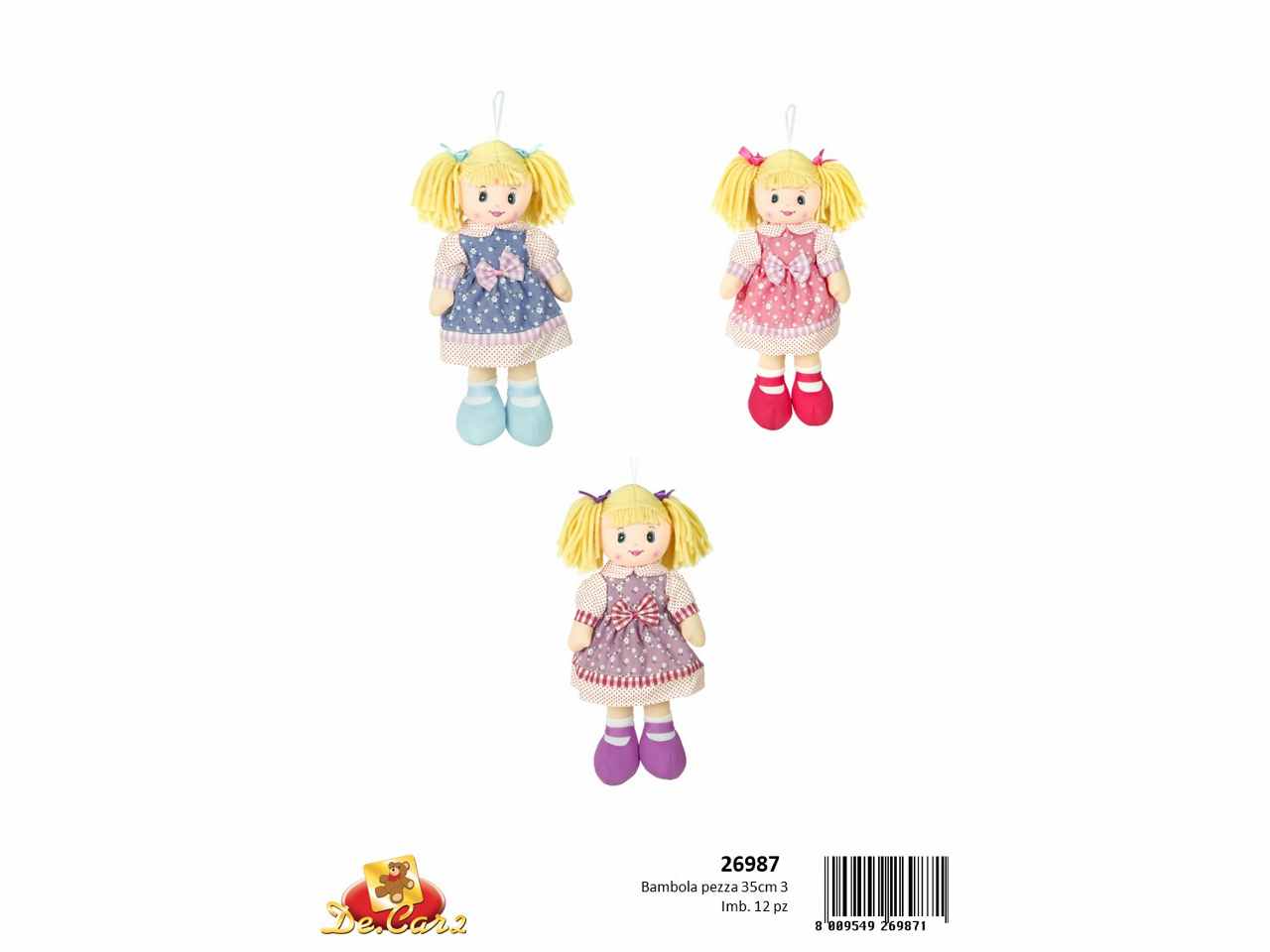 Bambola pezza 35cm c/vestito e fiocco 26987