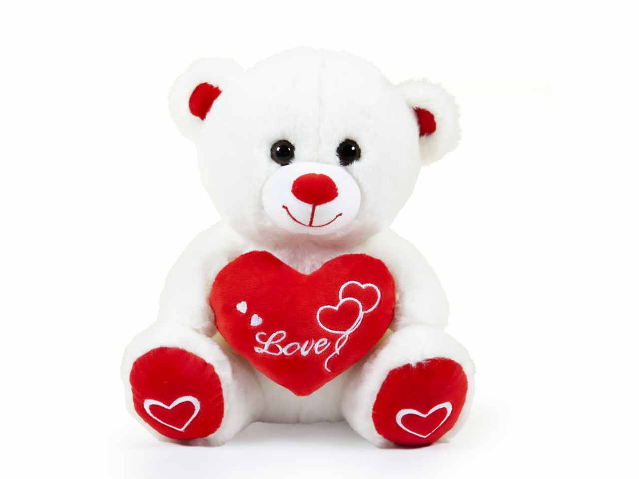 Peluche orso 25cm bianco seduto con cuore