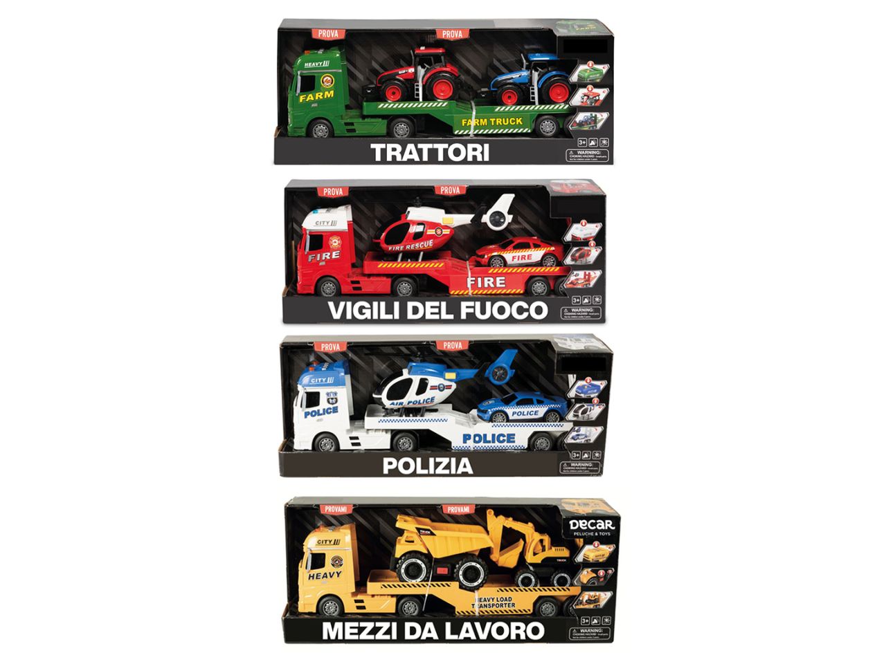 Camion bisarca in scala 1:12 con luci e suoni h.24x60cm in 4 assortimenti
