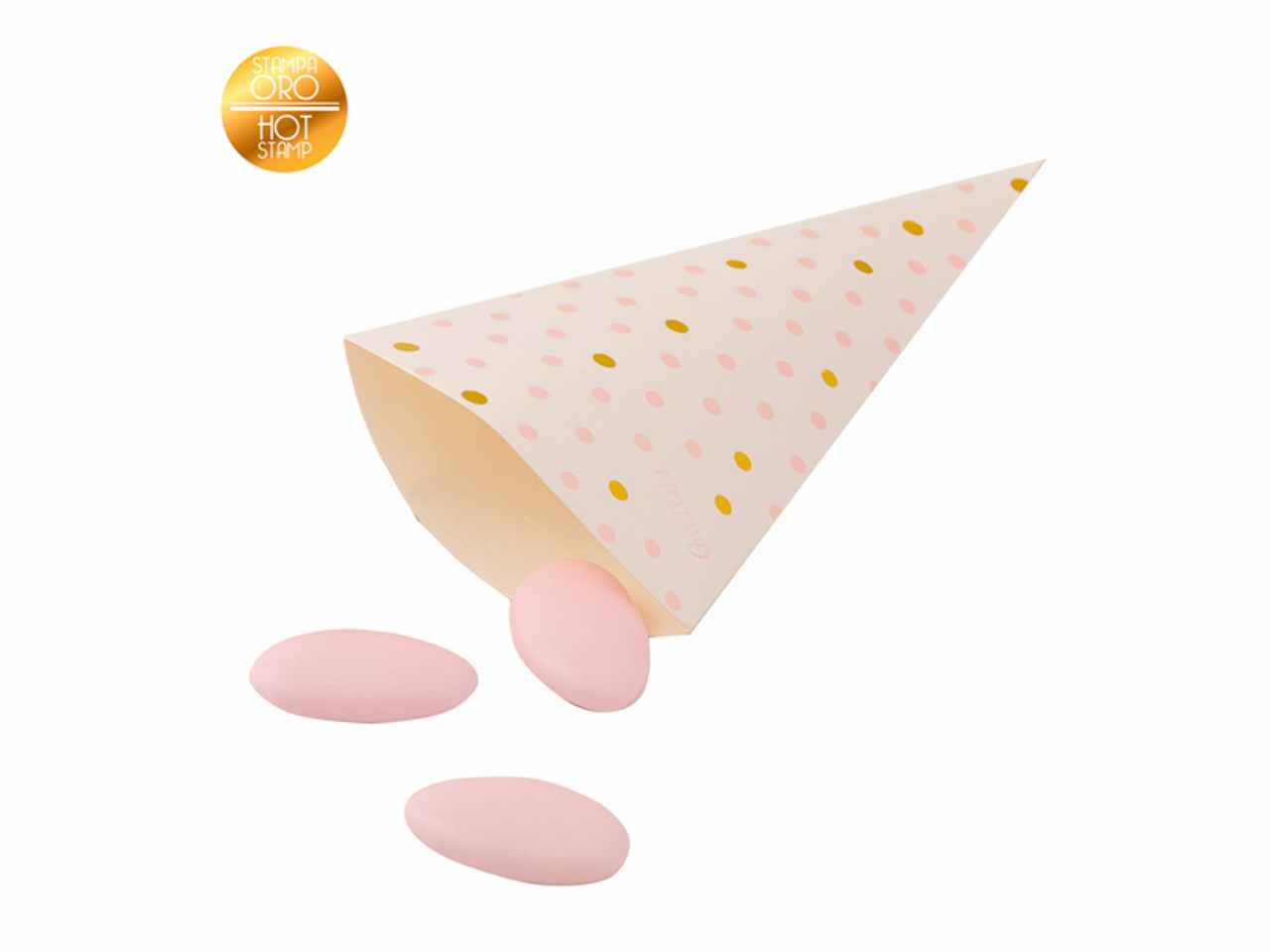 Coni carta 10 pezzi rosa c/stampa oro 8x17cm 25224