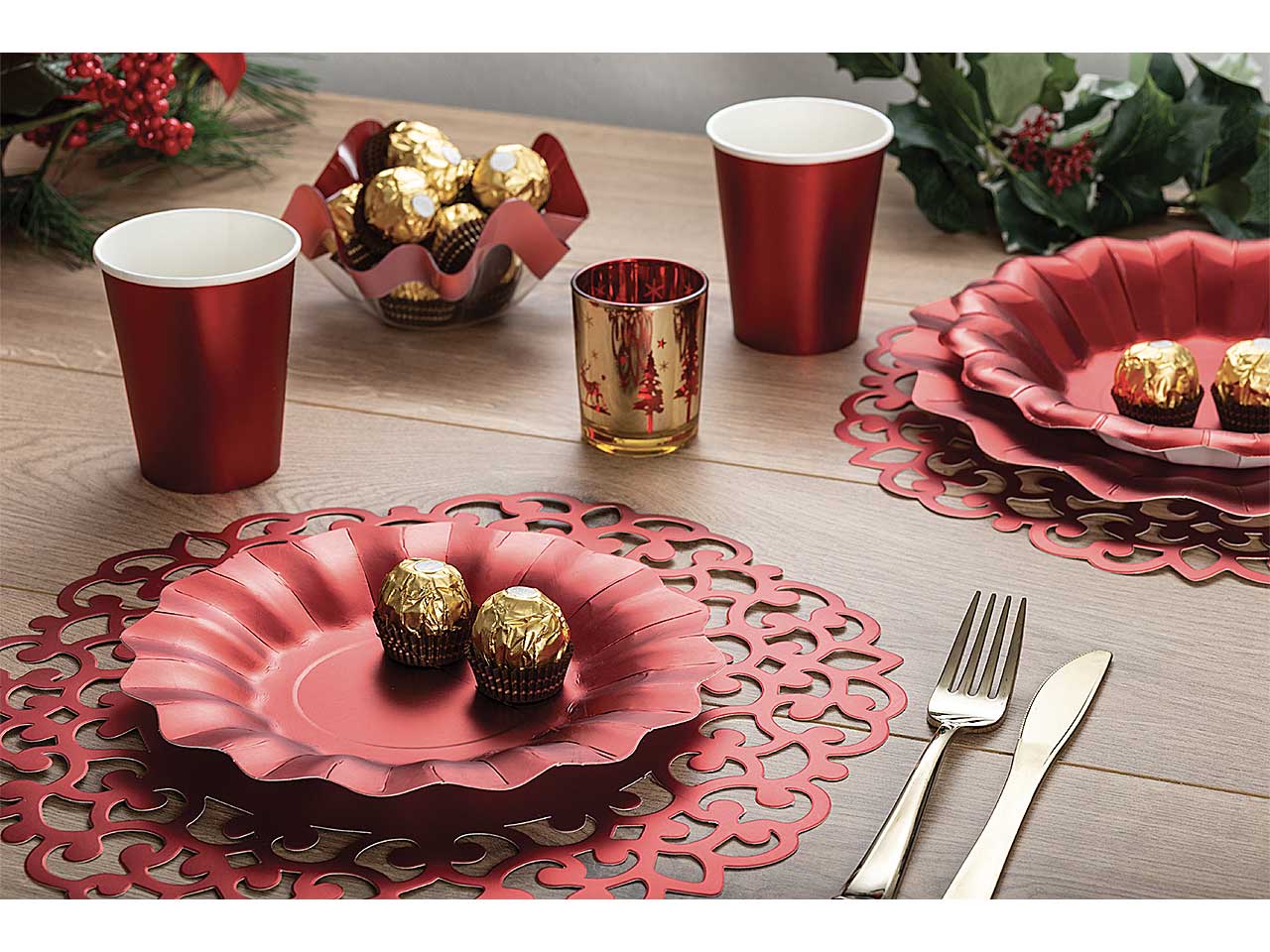 Sottopiatto rosso 4 pezzi 33cm 45592