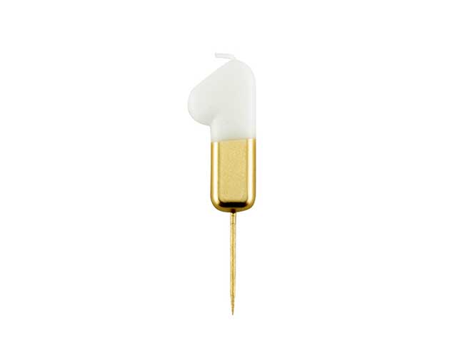 Candelina n.1 10,5cm bianco/oro 50641