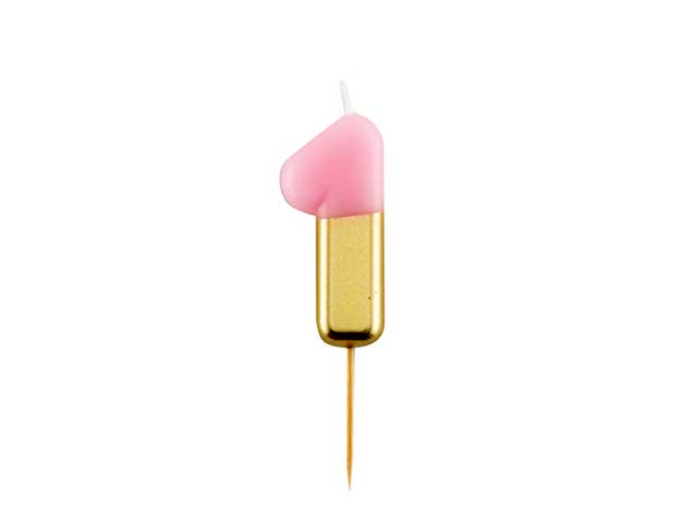 Candelina n.1 10,5cm rosa/oro 50661