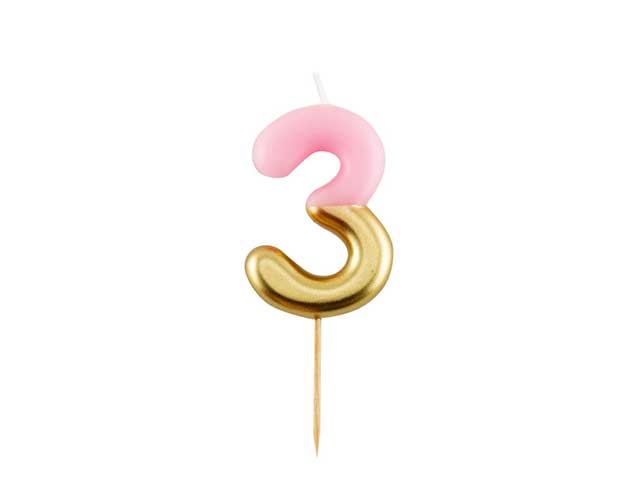 Candelina n.3 10,5cm rosa/oro 50663