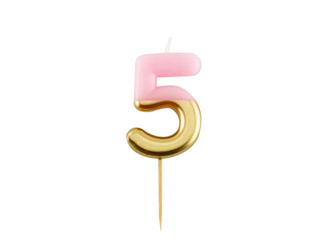 Candelina n.5 10,5cm rosa/oro 50665