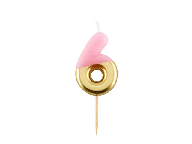 Candelina n.6 10,5cm rosa/oro 50666