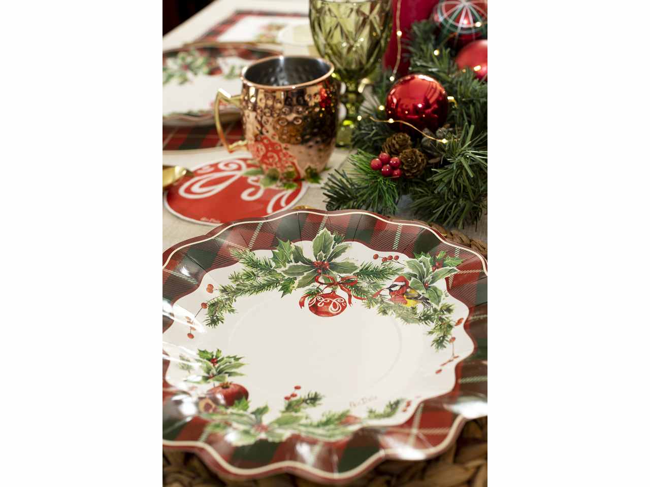 Piatti new shape cm.27 tartan christmas 8 pezzi