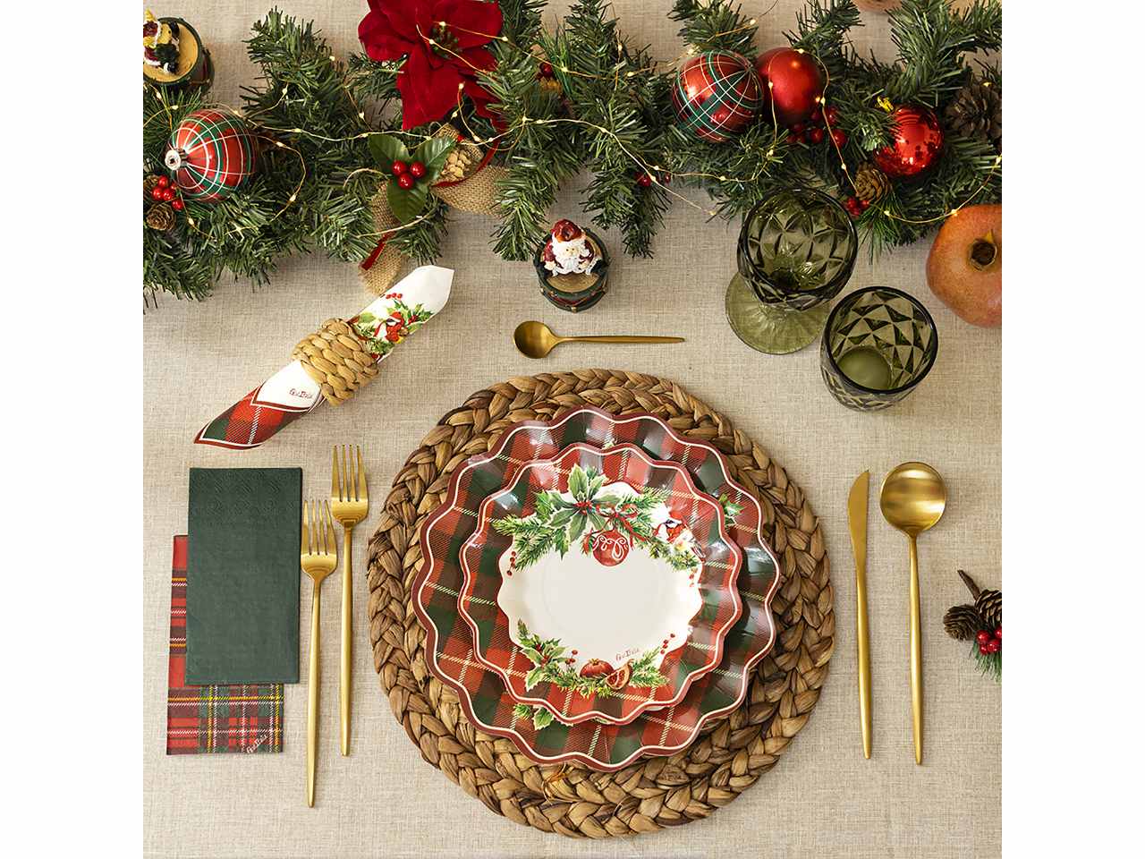 Piatti new shape cm.21 tartan christmas 8 pezzi