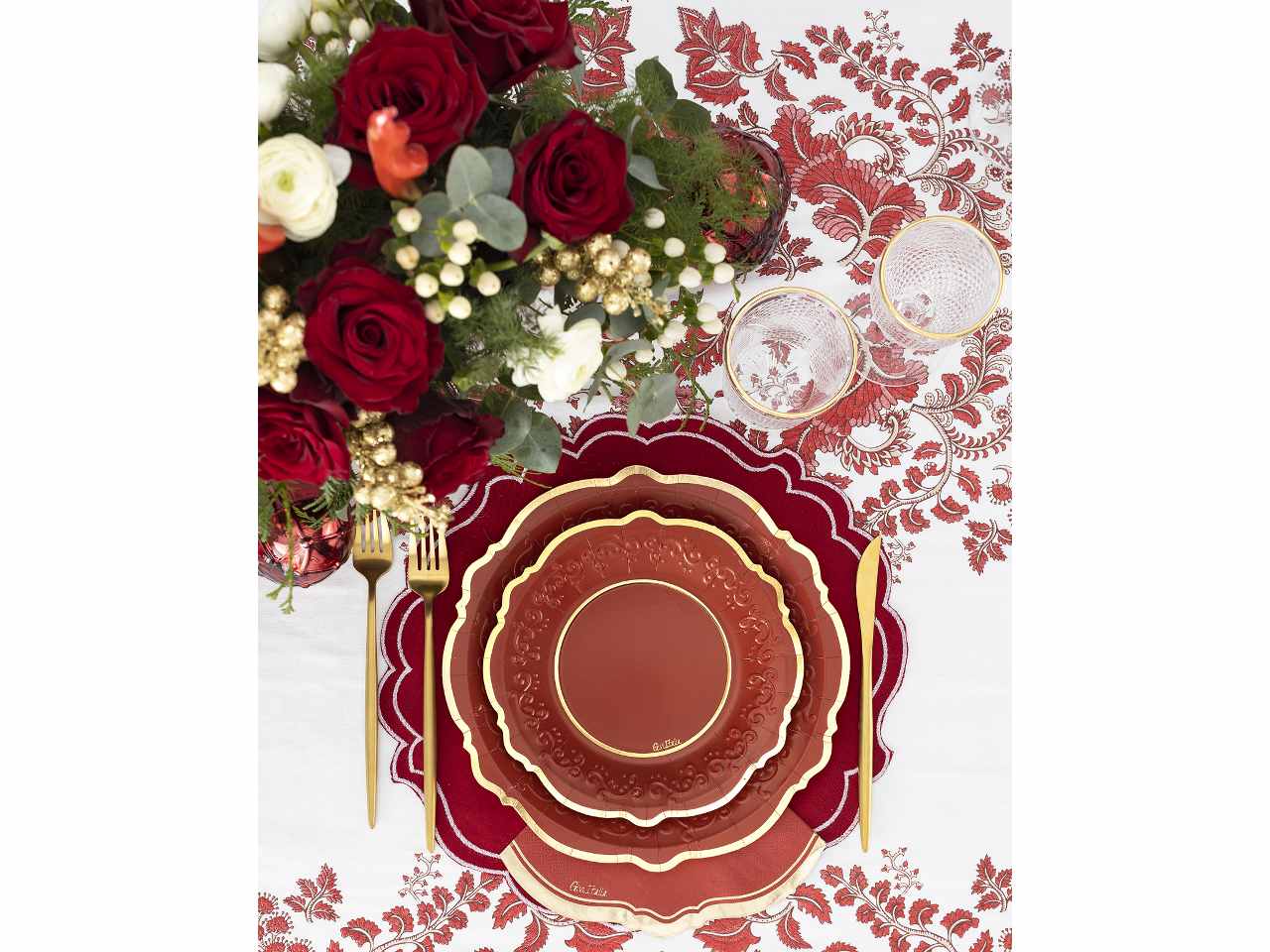 Piatti solid liberty cm.21 rosso e oro 8 pezzi