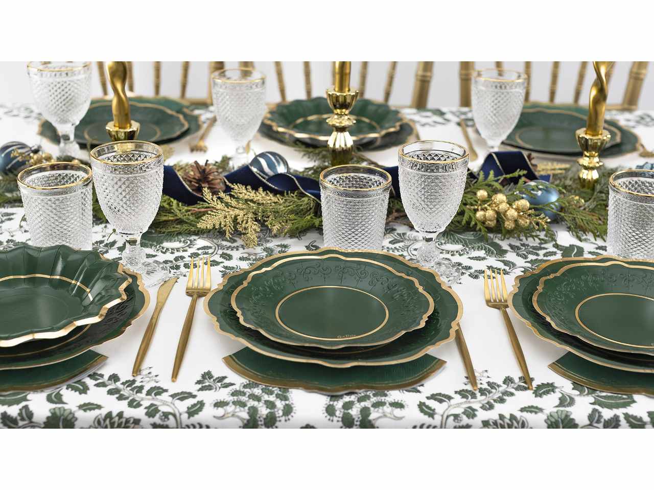 Piatti solid liberty cm.21 verde e oro 8 pezzi
