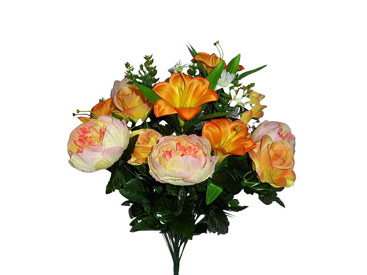 Mazzo peonie/rose rosa/arancio x18 9113