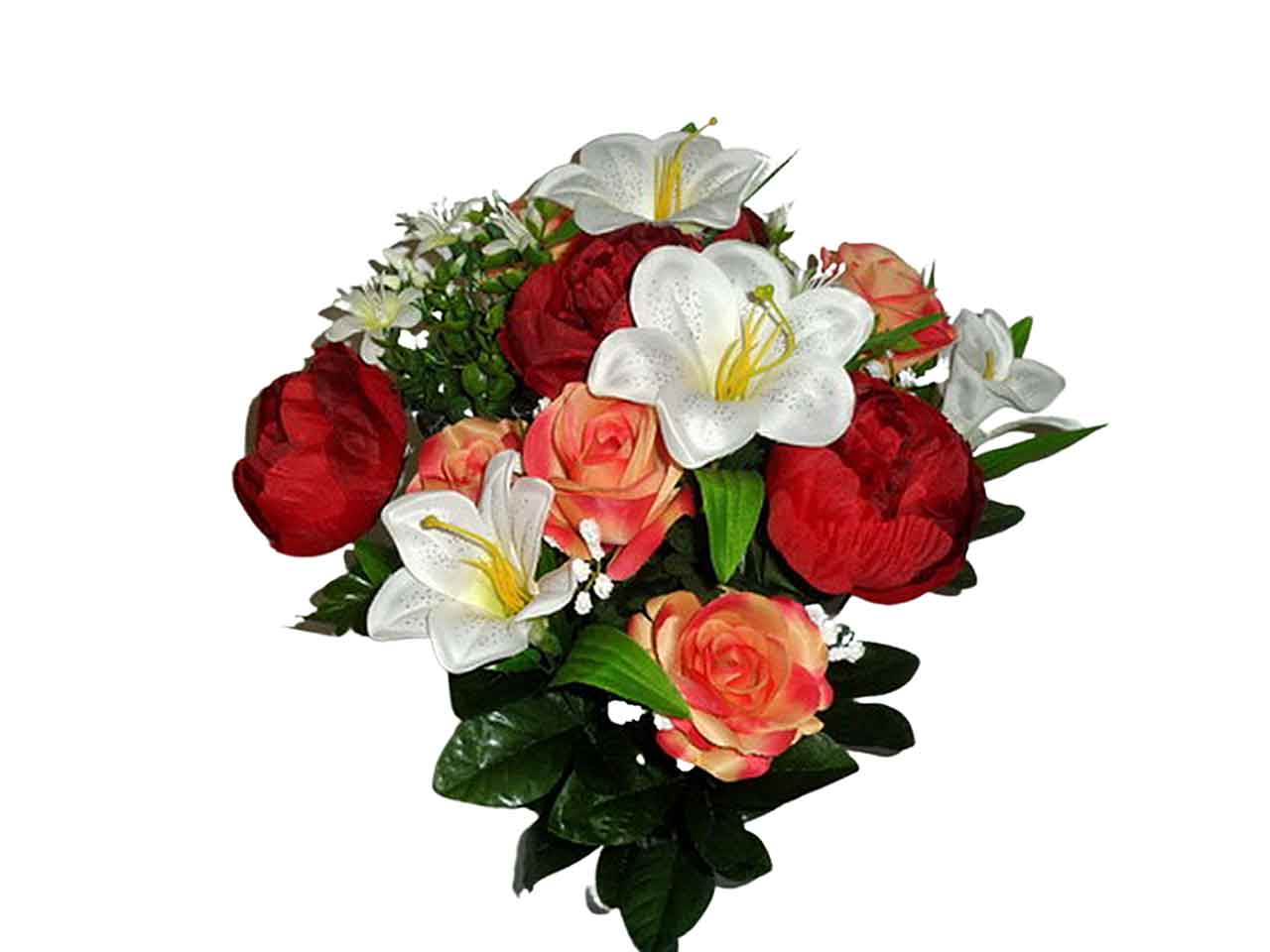 Mazzo peonie/rose rosse x18 9113