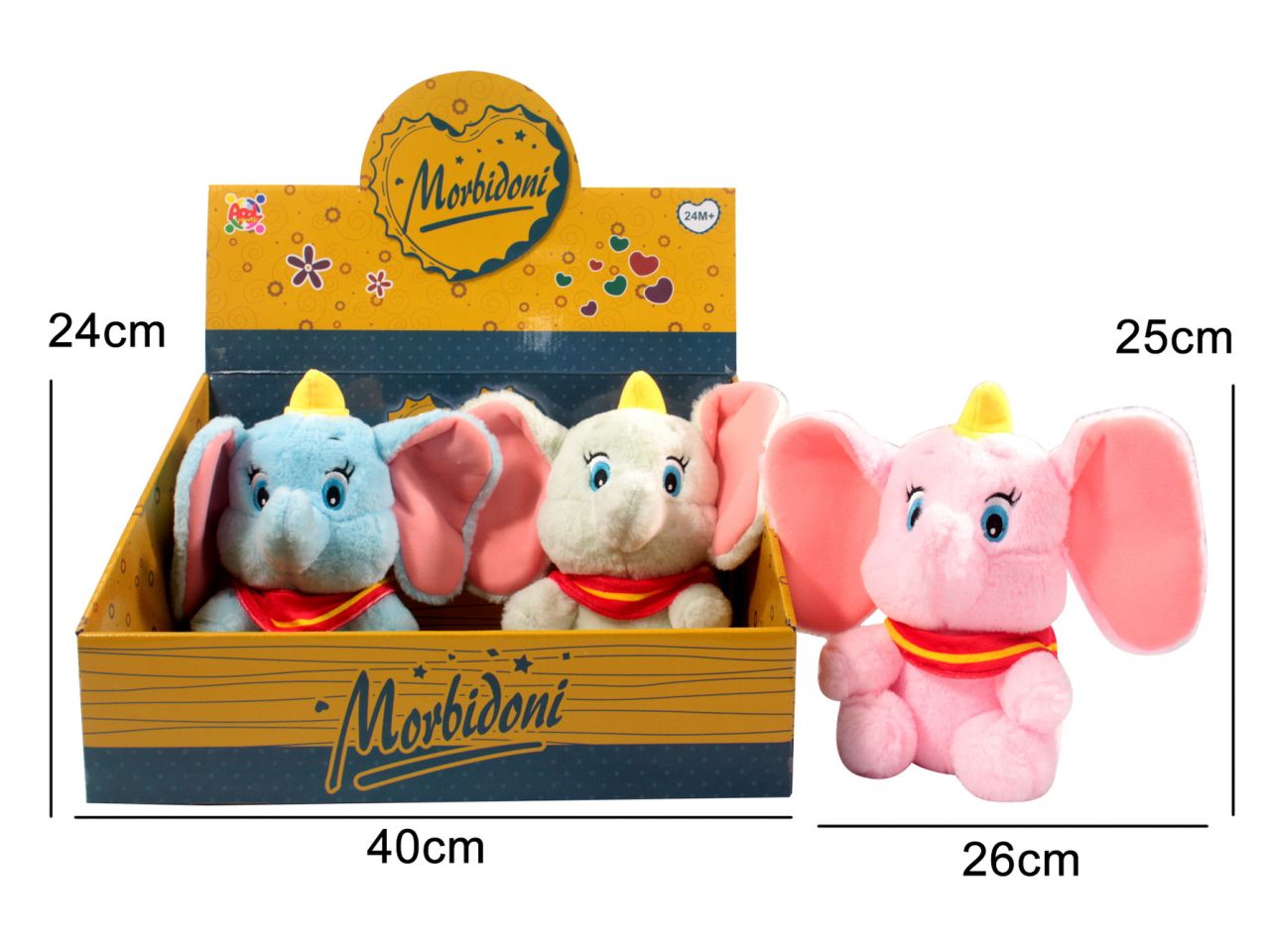 Peluche elefante in 3 colori 24cm