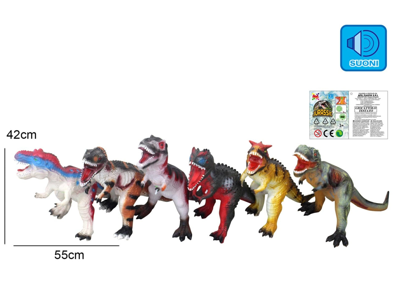 Dino con suoni 70cm - disponibile in 6 assortimenti