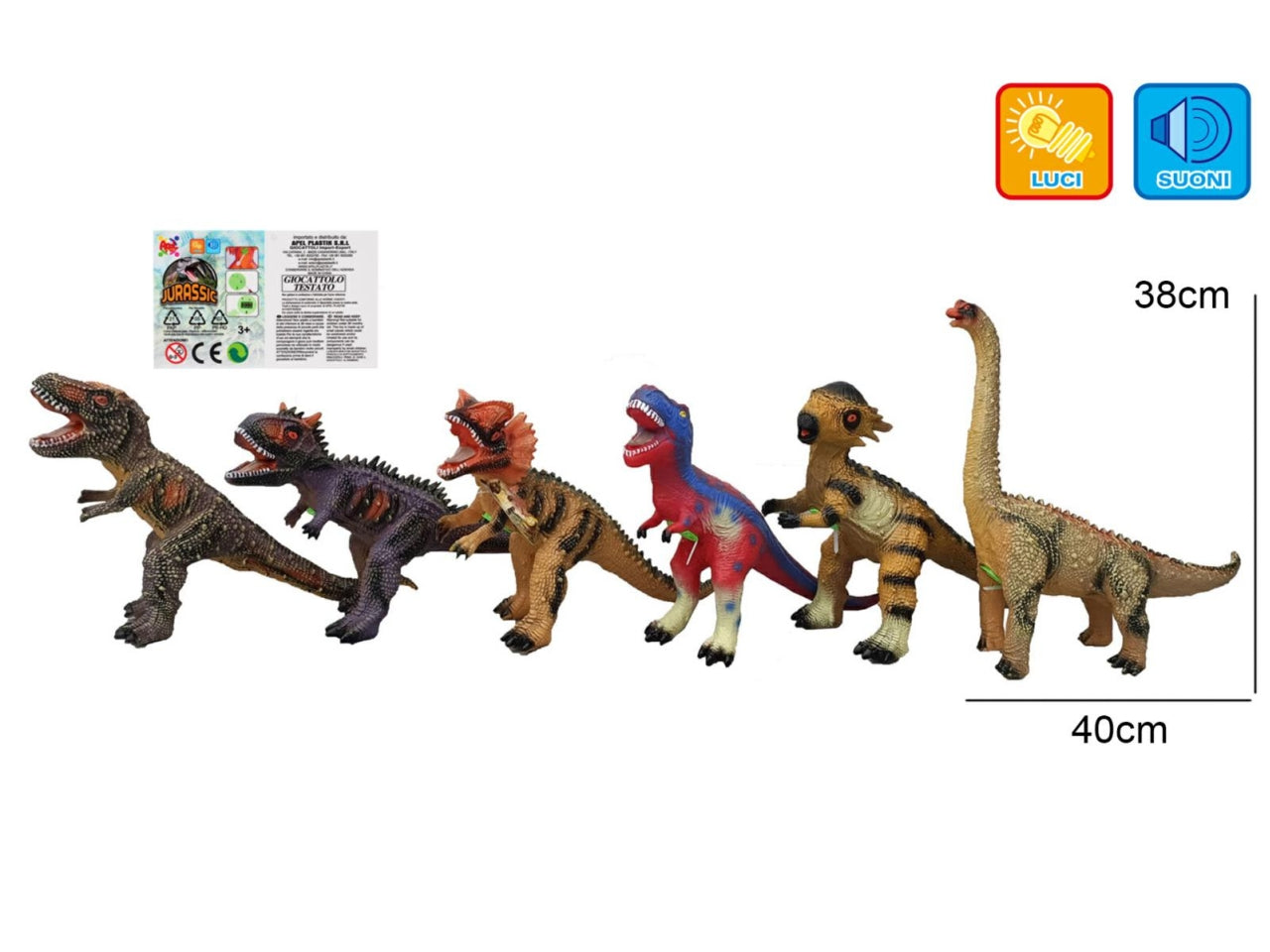 Dinosauro con suoni 48cm -  disponibile in 6 assortimenti