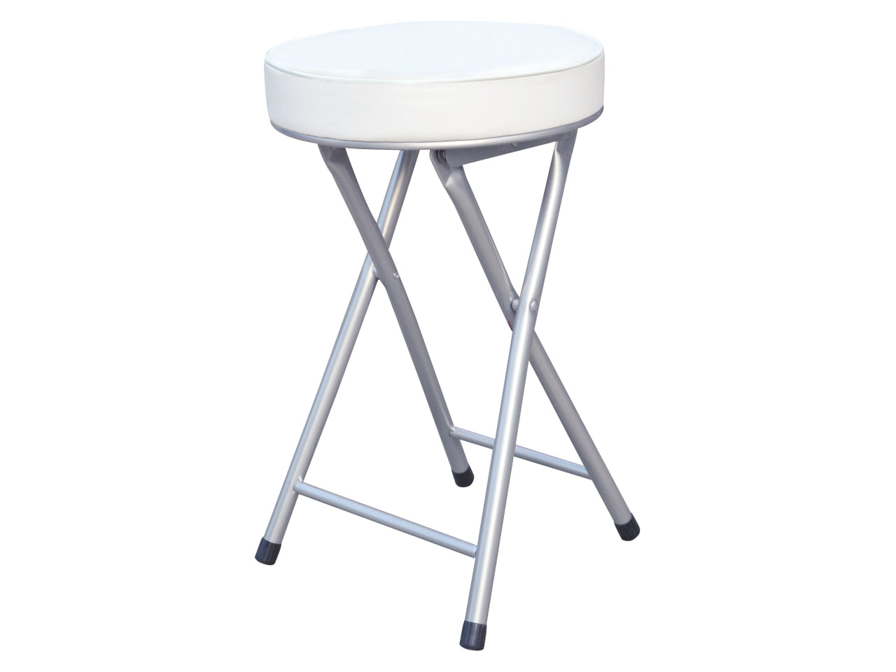Sgabello pieghevole in metallo e similpelle bianco, 30xh.50 cm - Casa Collection