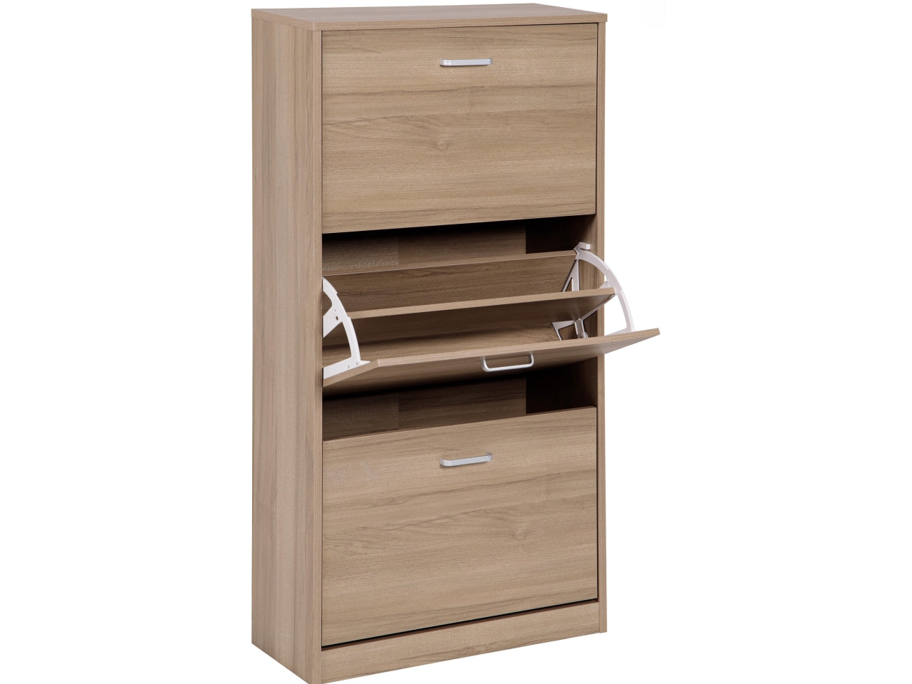 Scarpiera 3 ante ribaltabili moderno mdf melamina quercia chiaro 60x24x115 cm - Casa Collection